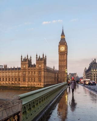 View across the Thames of the houses of parliament from Westminster Bridge