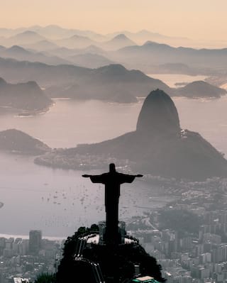 Aerial view of Rio's iconic 'Christ the Redeemer' statue at dusk